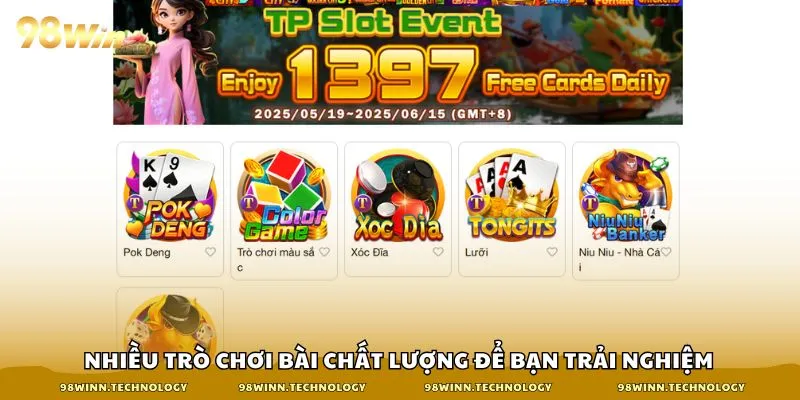 Nhiều trò chơi bài chất lượng để bạn trải nghiệm